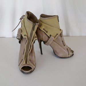 Aldo Leather Canvas Military Stiletto Peep Toe 39 8.5